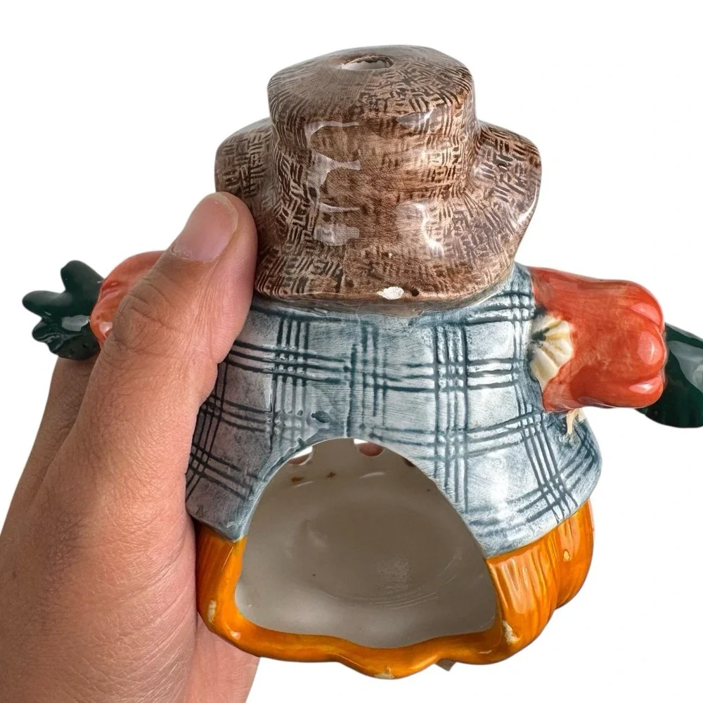 Ceramic Scarecrow Tea Light Candle Holder Halloween Thanksgiving Fall Decor E72Q